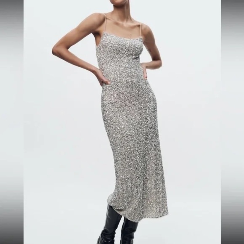 Elegant Zara 9204/110 Silver Sequin Dress